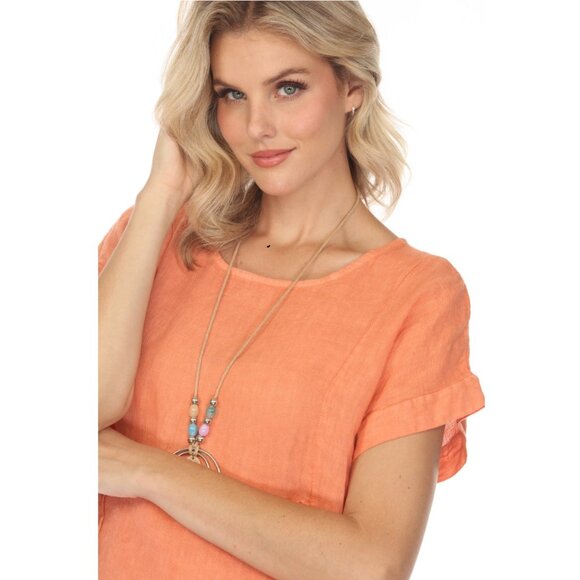 Coral Short Sleeves Top with Side Buttons - Picture 4 of 10